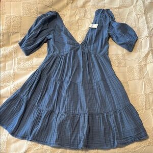 Aerie Blue Textured V-Neck Top